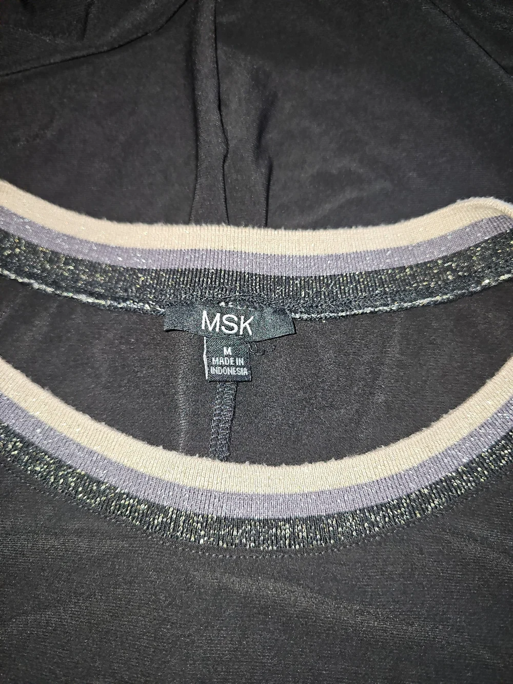 MSK Women Black Crewneck Sweater with Contrast Trim